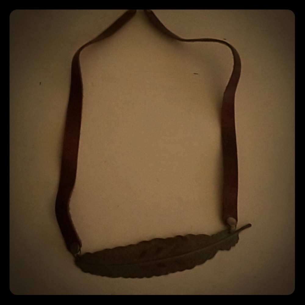 Leather and patina feather necklace